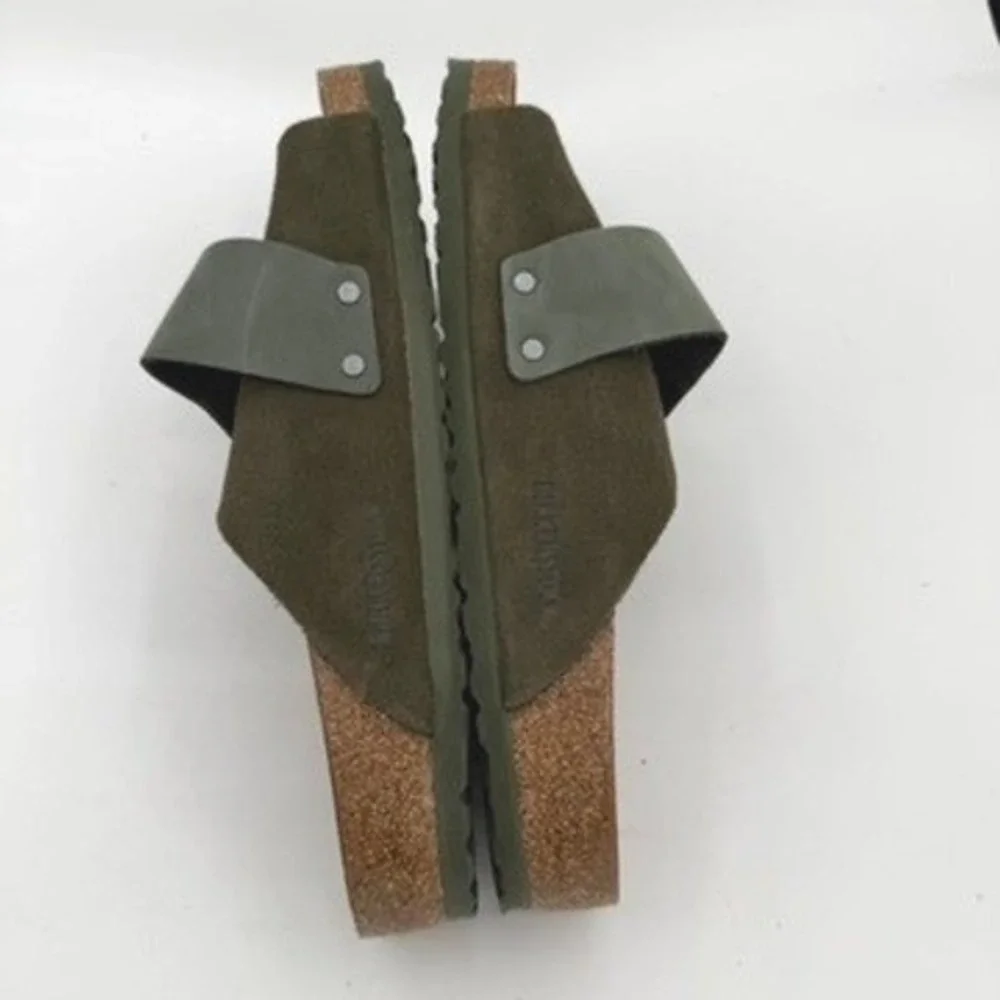 Birkenstock NWOB Kyoto Suede Sandals 42 Green Gorpcore Minimalist Boho Earthy